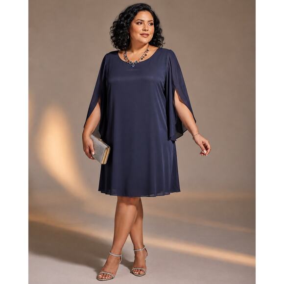 dressbarn Dresses & Skirts - Dressbarn Navy Chiffon Tulip Sleeve Cocktail Dress Size 18